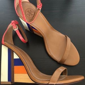 Tory Burch Colorblock Wooden-Wedge Leather Sandals